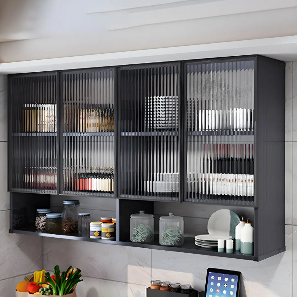 Gray Metal Floating Storage Kitchen China Cabinet