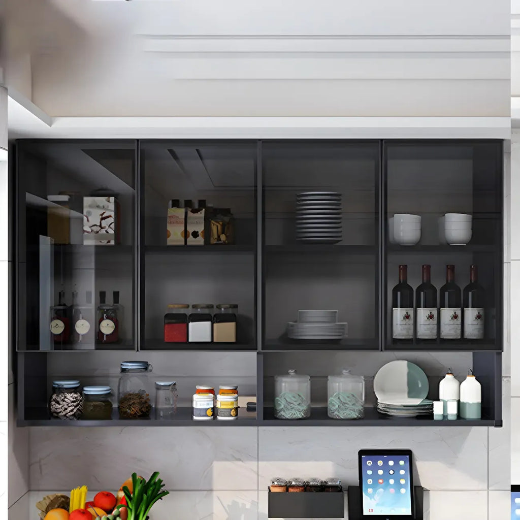Gray Metal Floating Storage Kitchen China Cabinet