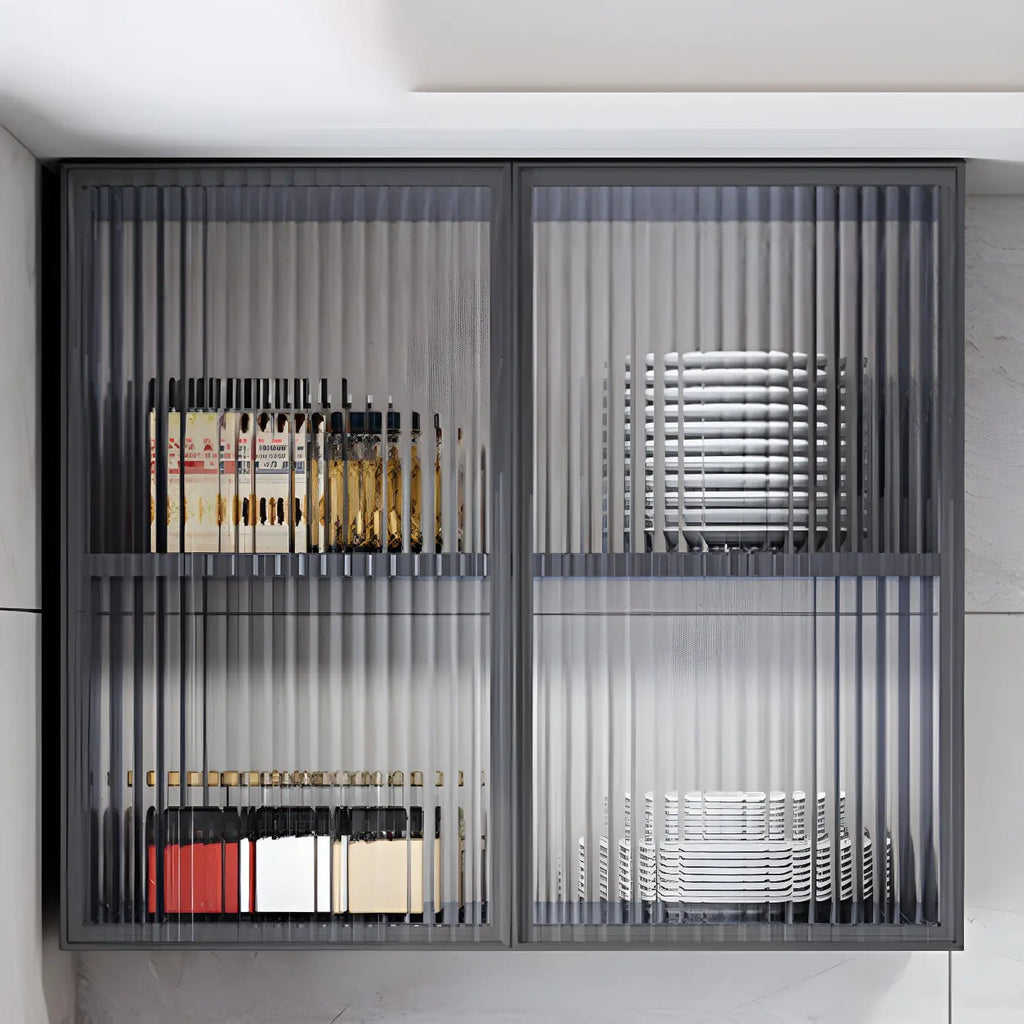 Gray Metal Floating Storage Kitchen China Cabinet