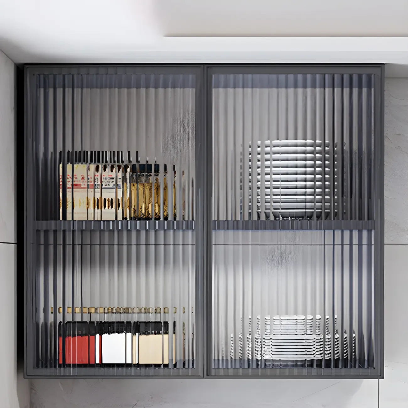 Gray Metal Floating Storage Kitchen China Cabinet