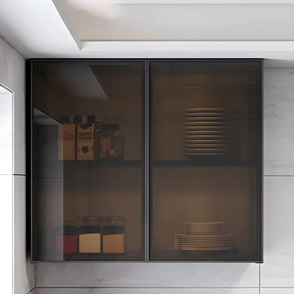 Gray Metal Floating Storage Kitchen China Cabinet