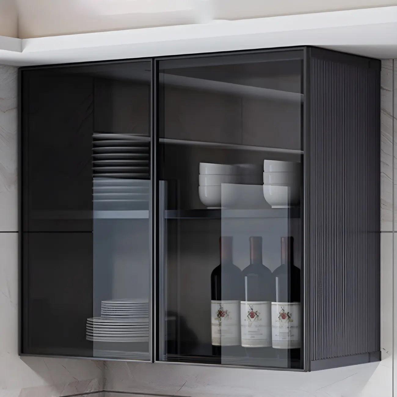 Gray Metal Floating Storage Kitchen China Cabinet