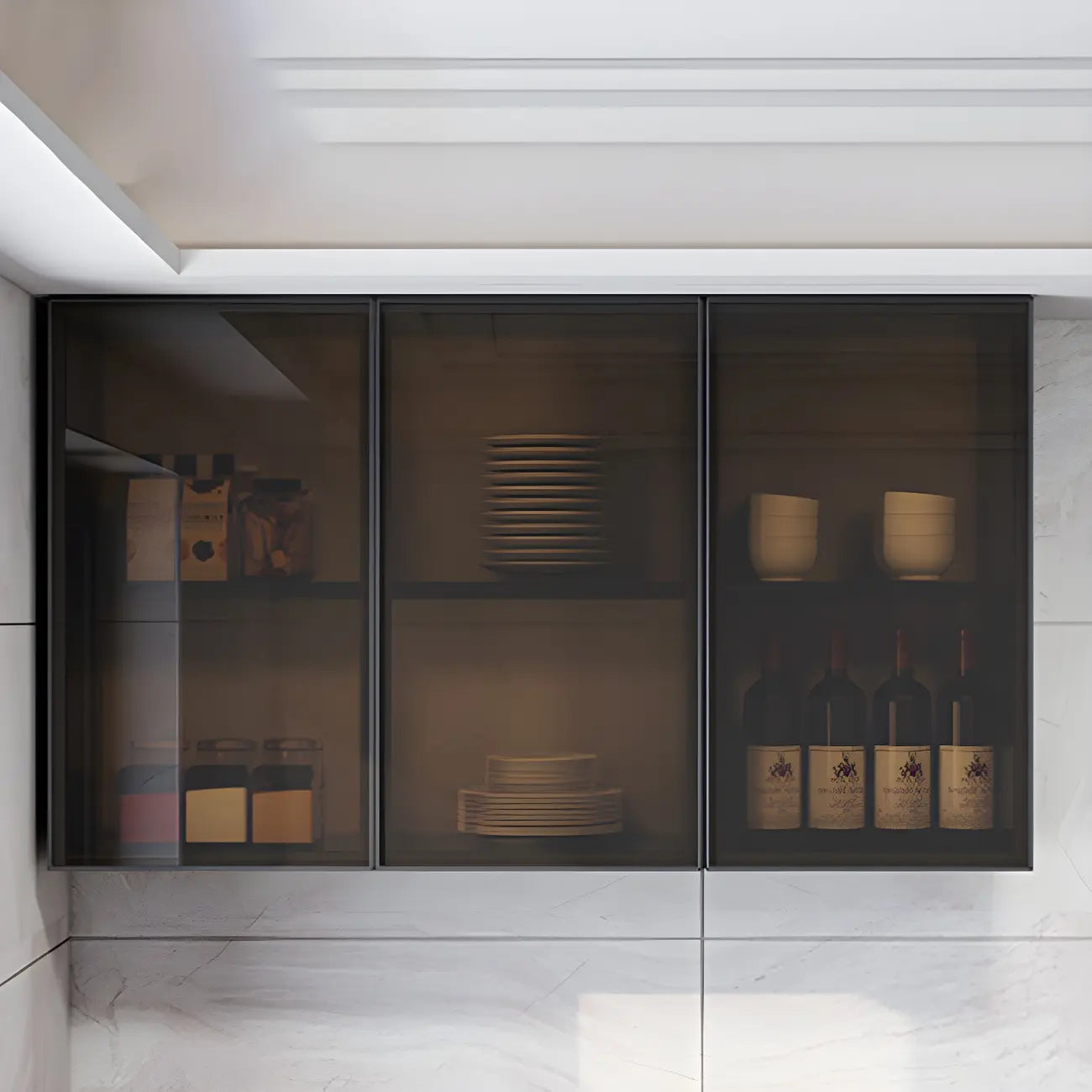 Gray Metal Floating Storage Kitchen China Cabinet