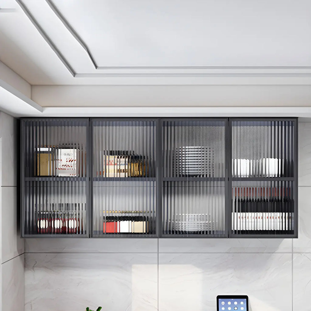 Gray Metal Floating Storage Kitchen China Cabinet