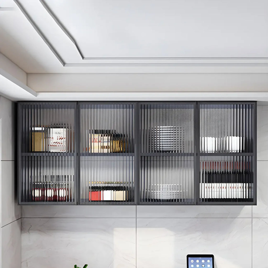 Gray Metal Floating Storage Kitchen China Cabinet