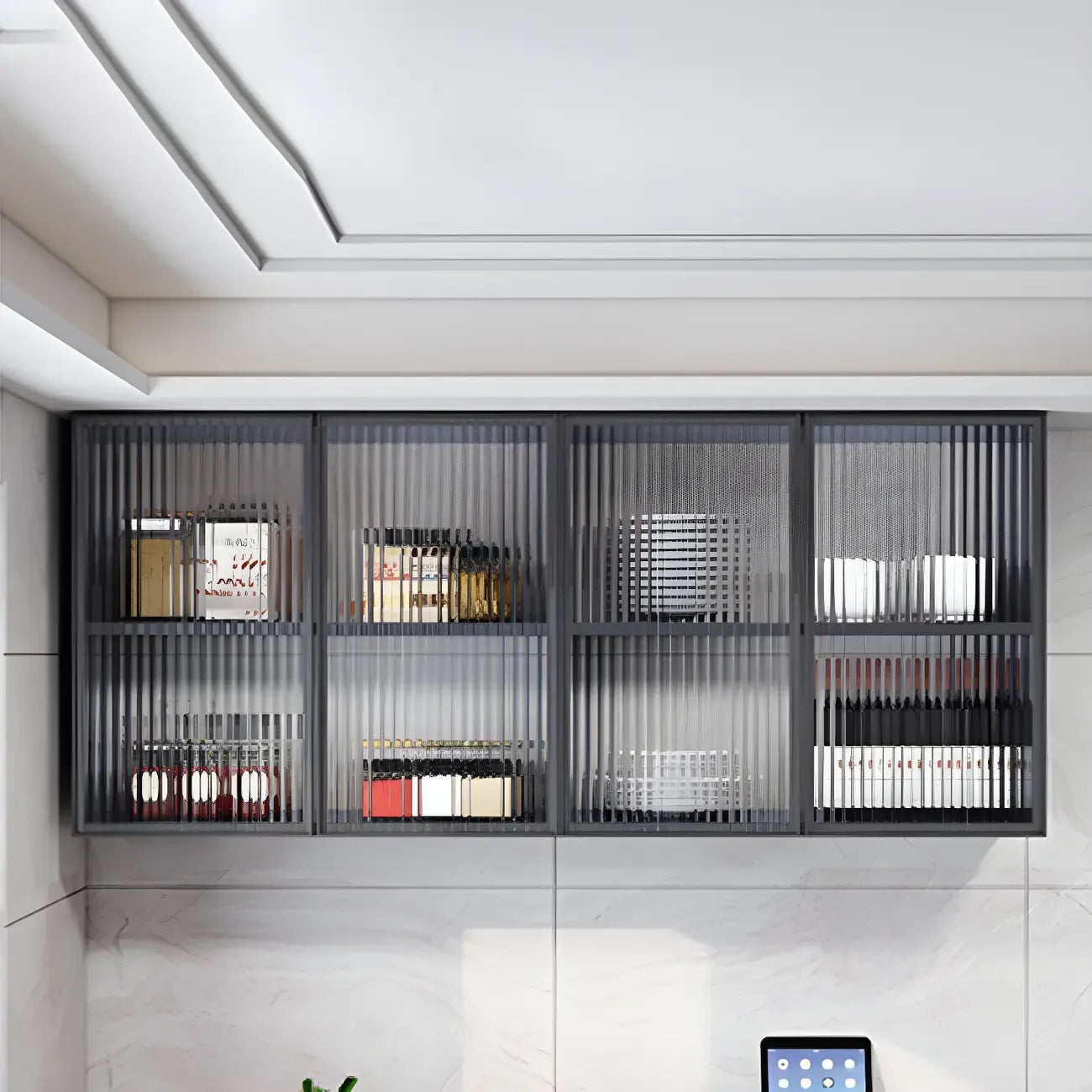 Gray Metal Floating Storage Kitchen China Cabinet