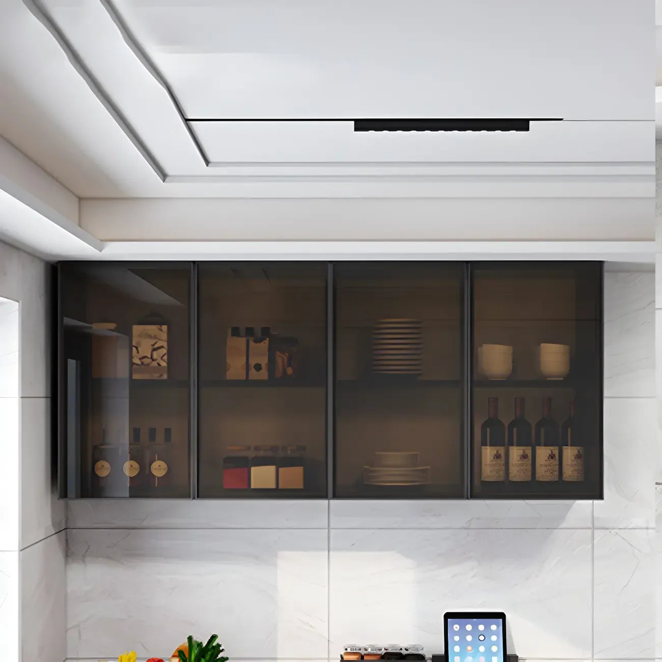 Gray Metal Floating Storage Kitchen China Cabinet