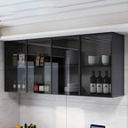 Gray Metal Floating Storage Kitchen China Cabinet