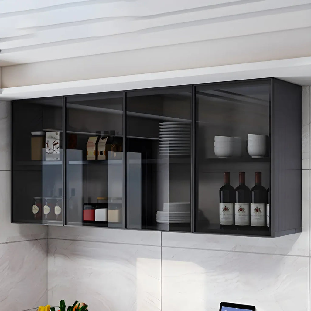 Gray Metal Floating Storage Kitchen China Cabinet