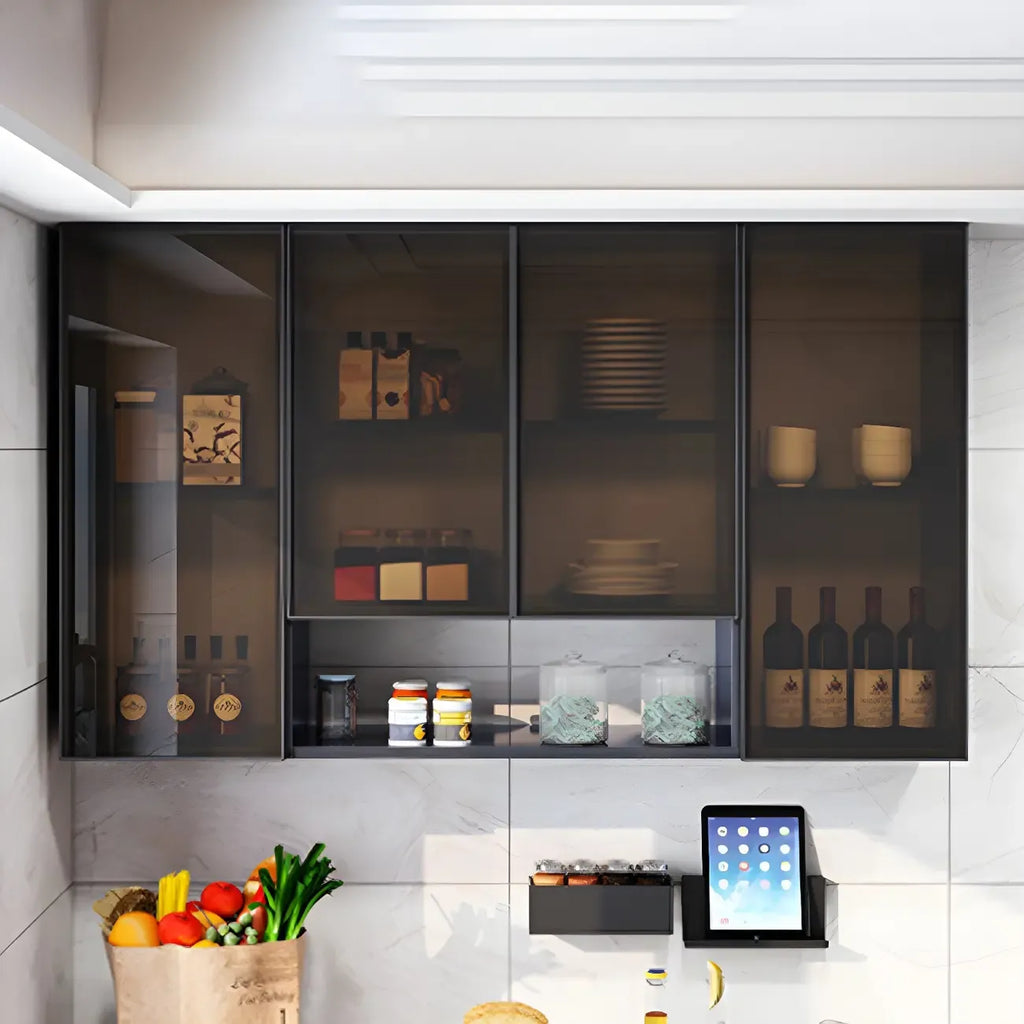 Gray Metal Floating Storage Kitchen China Cabinet