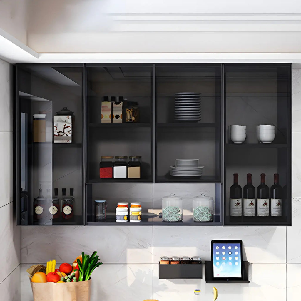 Gray Metal Floating Storage Kitchen China Cabinet