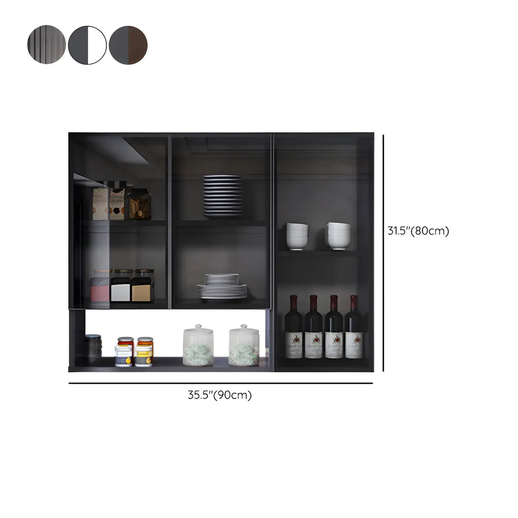 Gray Metal Floating Storage Kitchen China Cabinet
