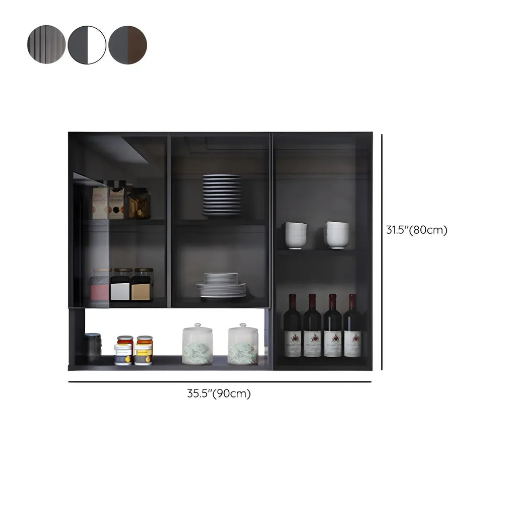 Gray Metal Floating Storage Kitchen China Cabinet