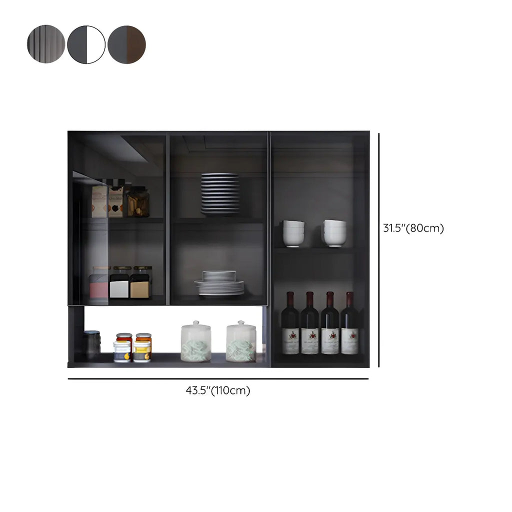 Gray Metal Floating Storage Kitchen China Cabinet