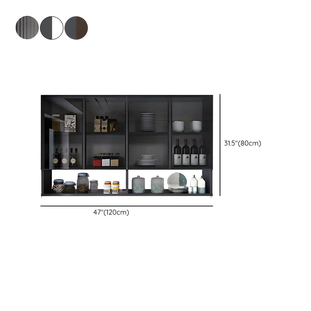 Gray Metal Floating Storage Kitchen China Cabinet
