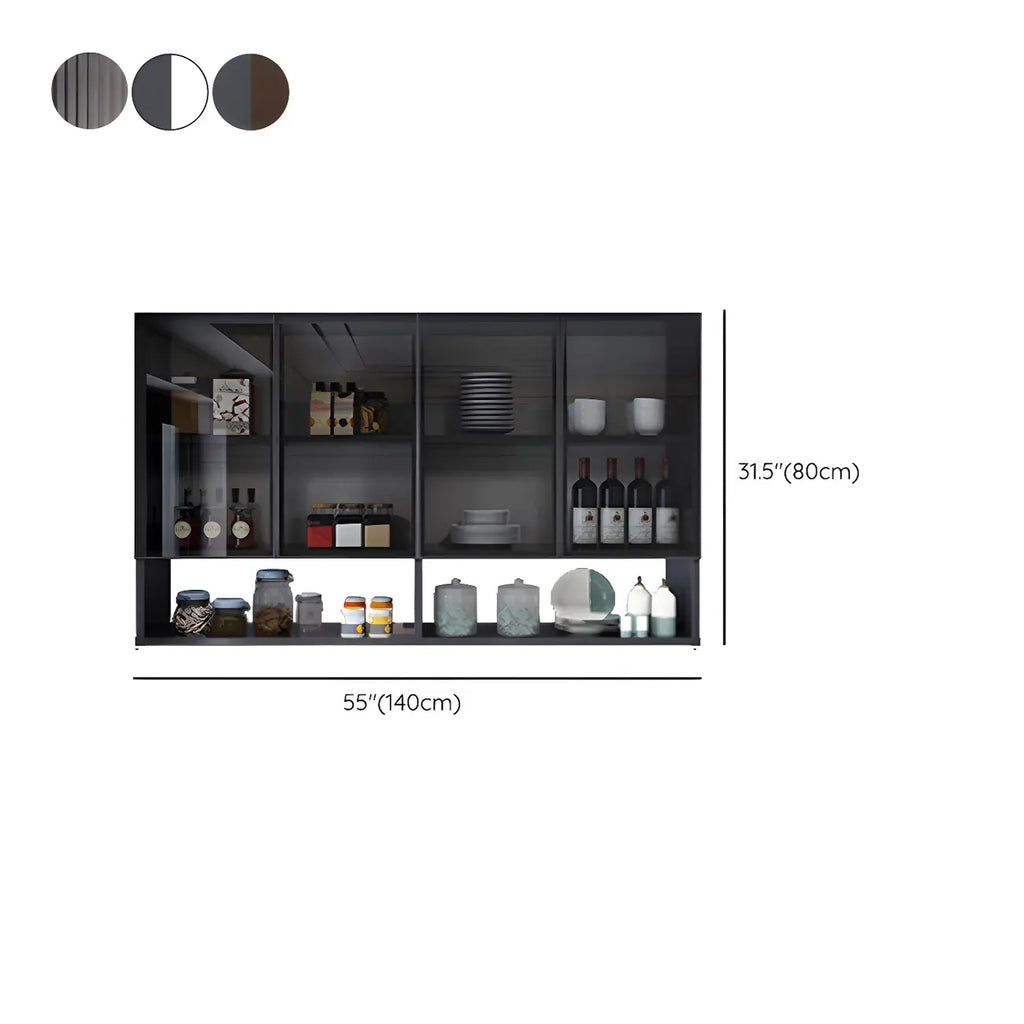 Gray Metal Floating Storage Kitchen China Cabinet