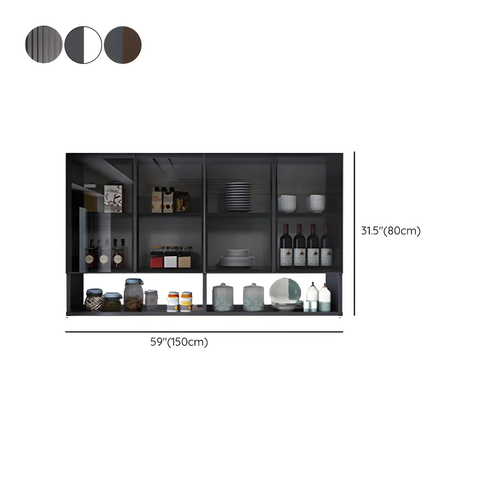 Gray Metal Floating Storage Kitchen China Cabinet