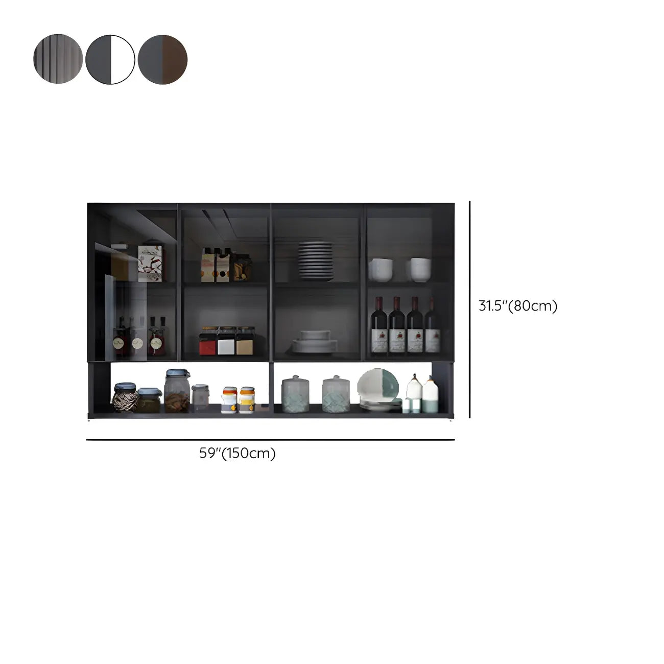 Gray Metal Floating Storage Kitchen China Cabinet