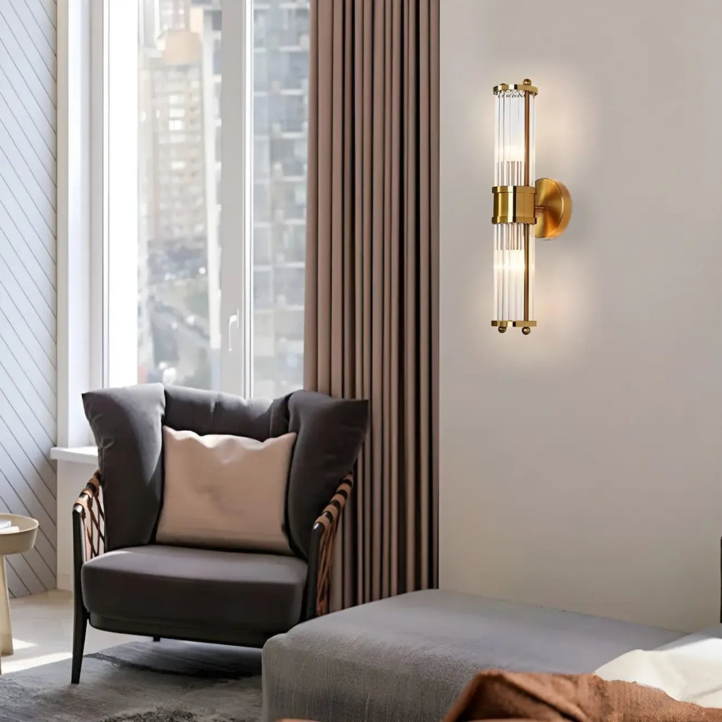 Modern Gold Cylinder Vanity Light with Crystal for Bathroom Use