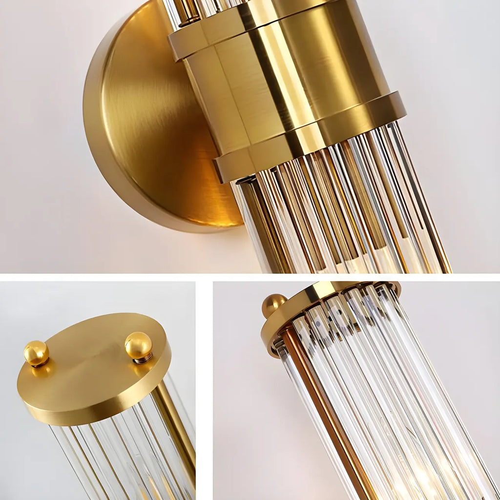 Modern Gold Cylinder Vanity Light with Crystal for Bathroom Use