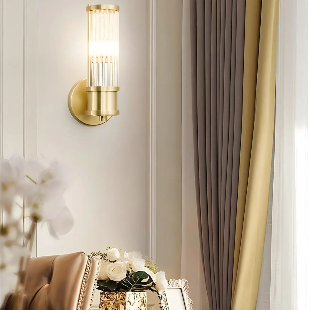Modern Gold Cylinder Vanity Light with Crystal for Bathroom Use