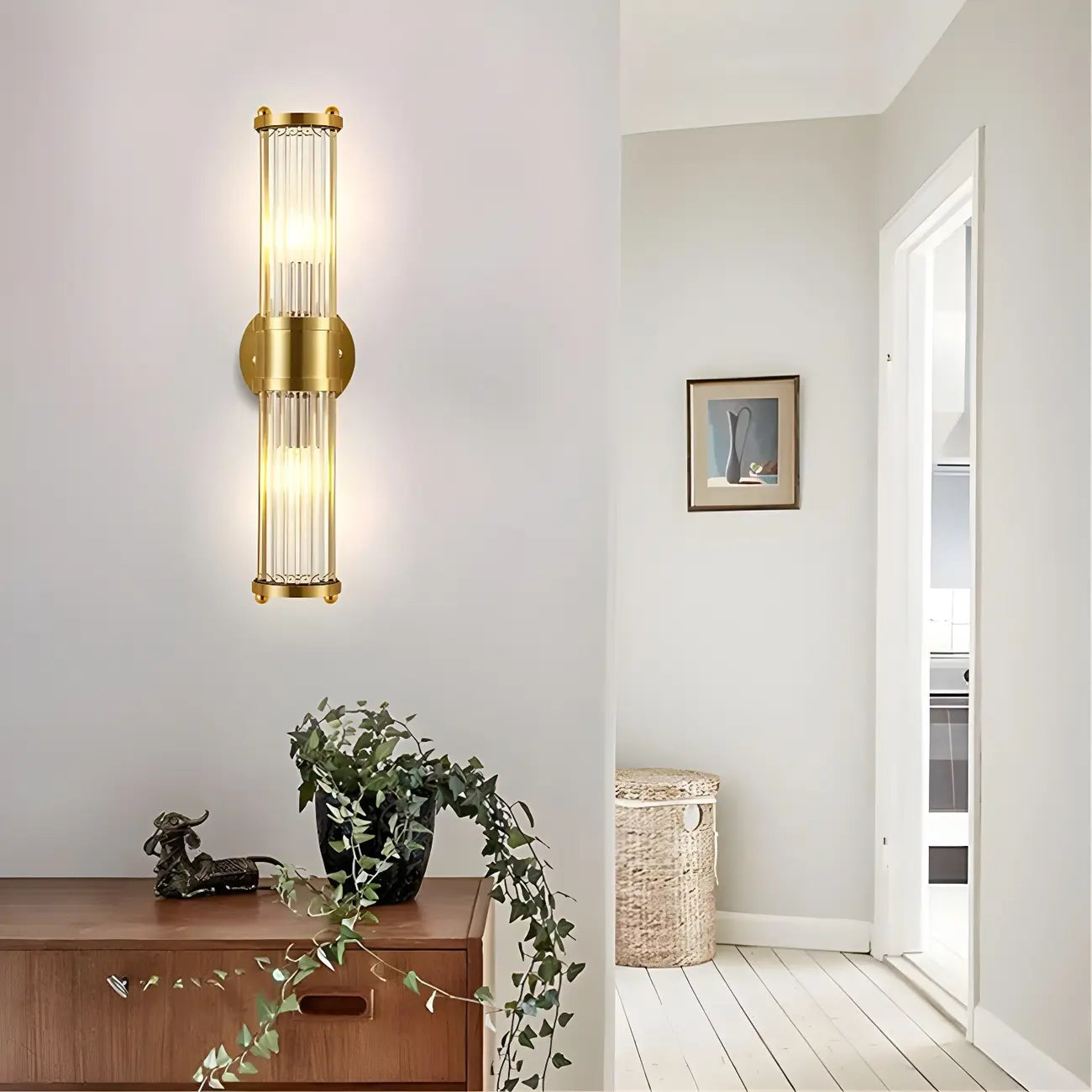 Modern Gold Cylinder Vanity Light with Crystal for Bathroom Use