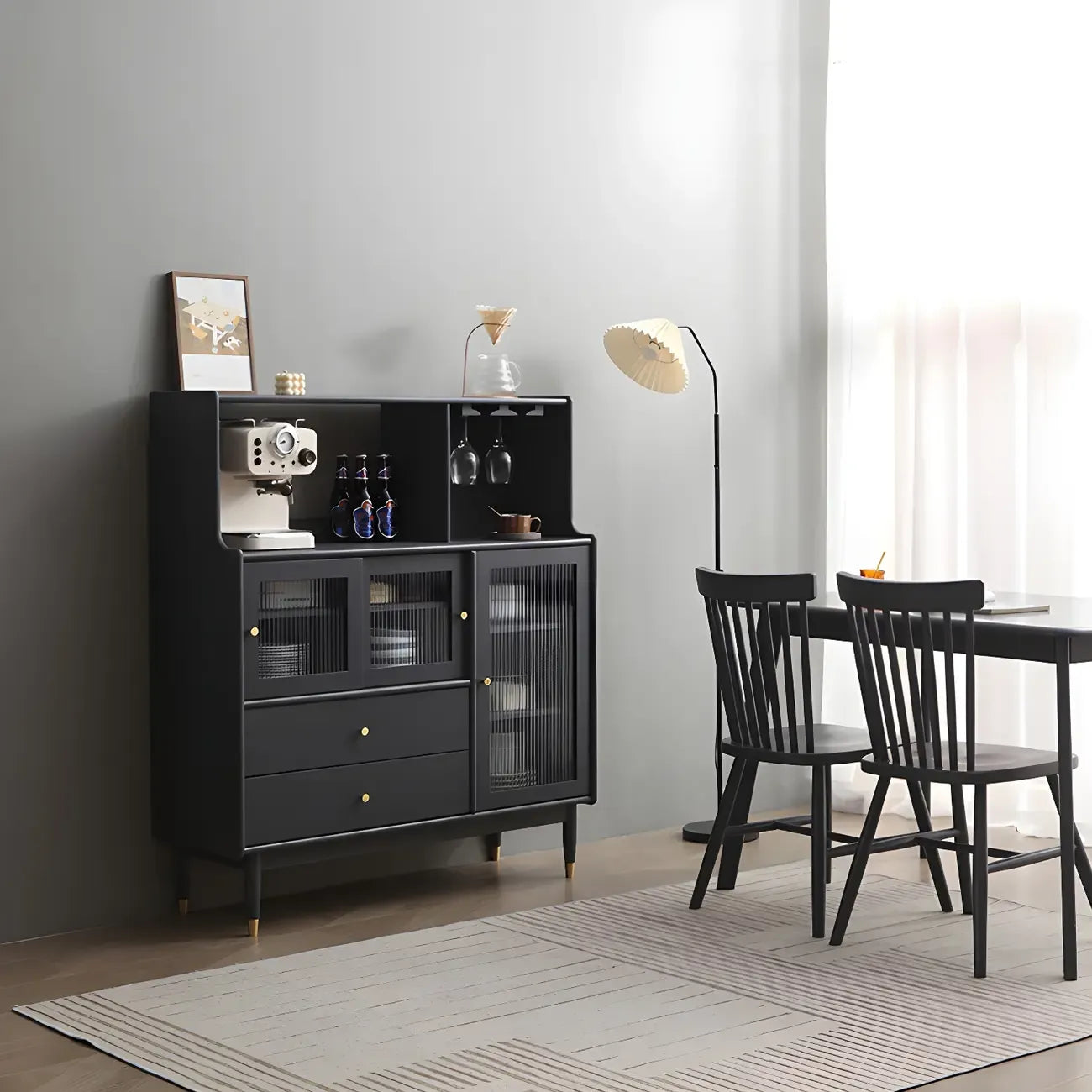 Modern Black Freestanding Wine Rack Large Storage for Living Bar