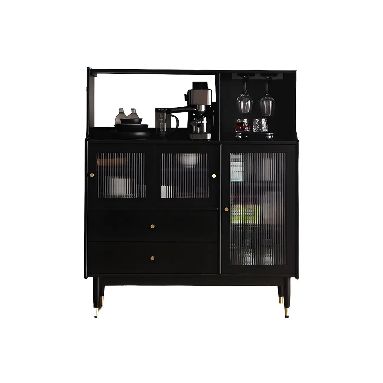 Modern Black Freestanding Wine Rack Large Storage for Living Bar