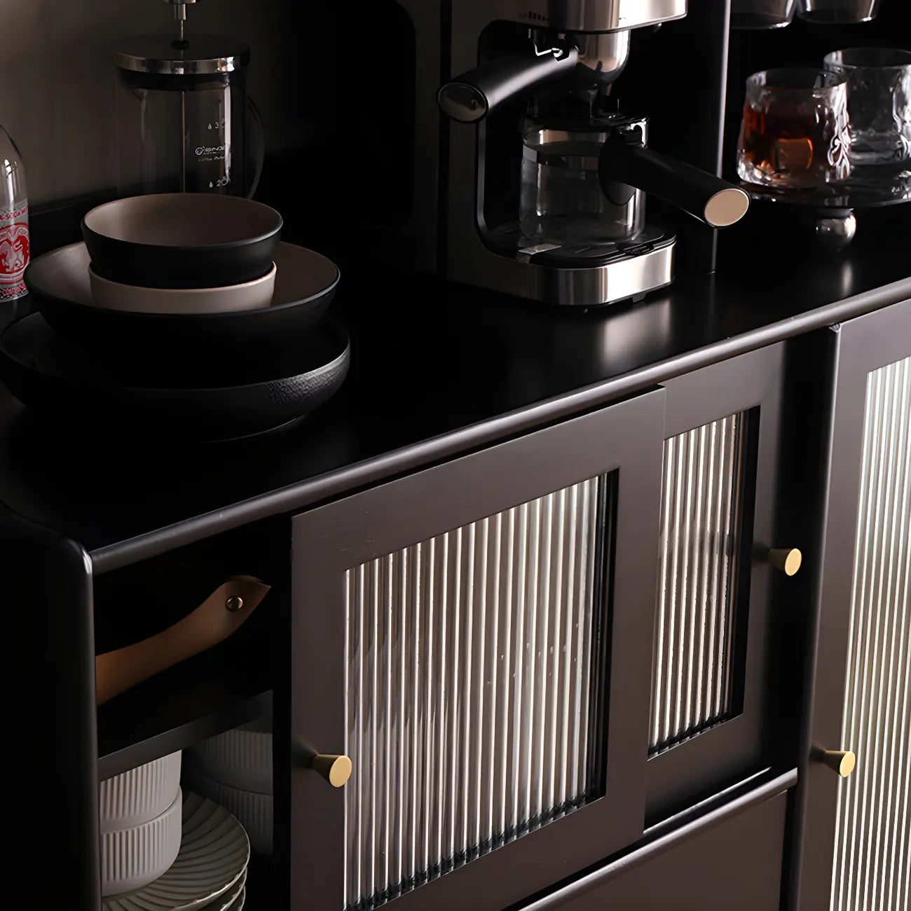 Modern Black Freestanding Wine Rack Large Storage for Living Bar