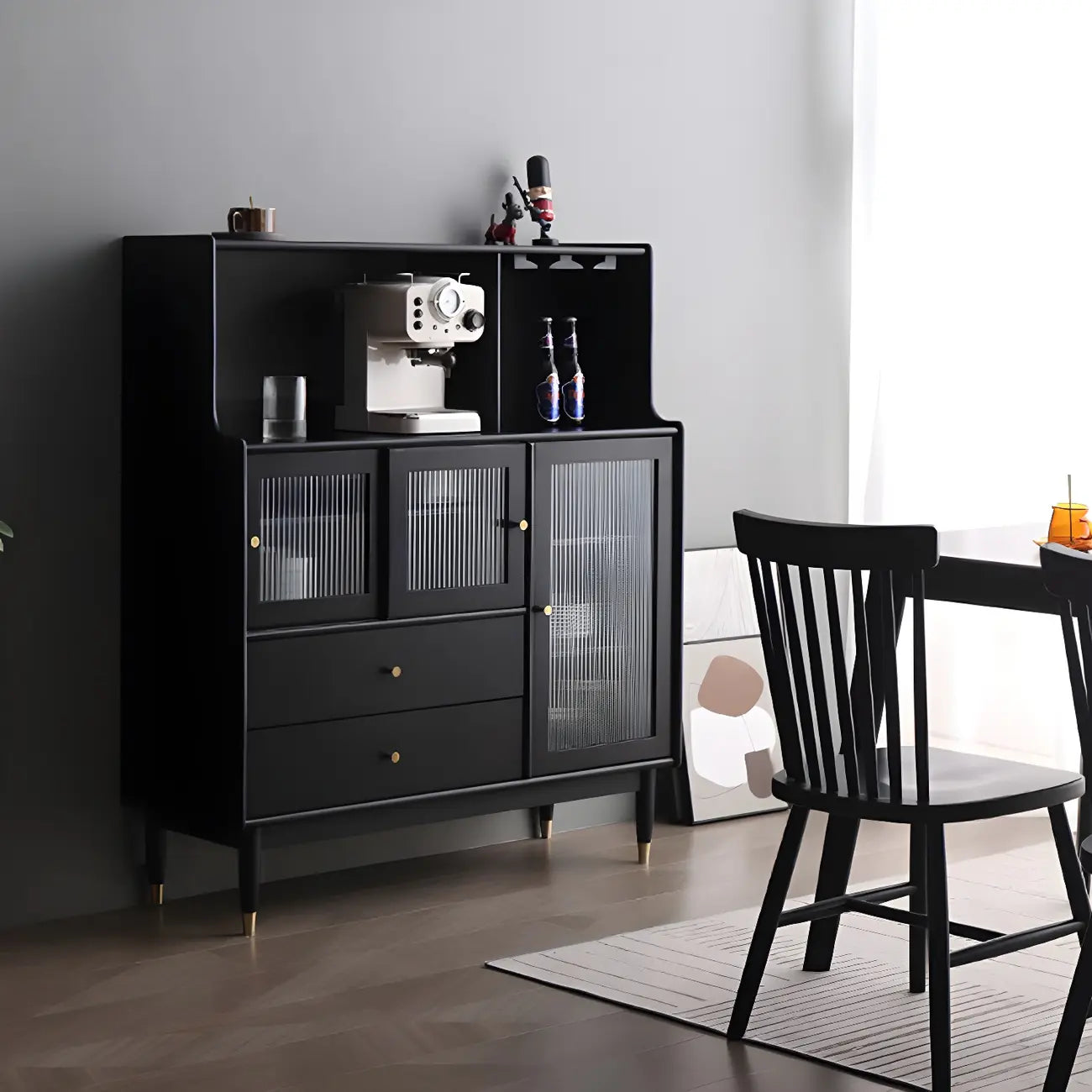 Modern Black Freestanding Wine Rack Large Storage for Living Bar