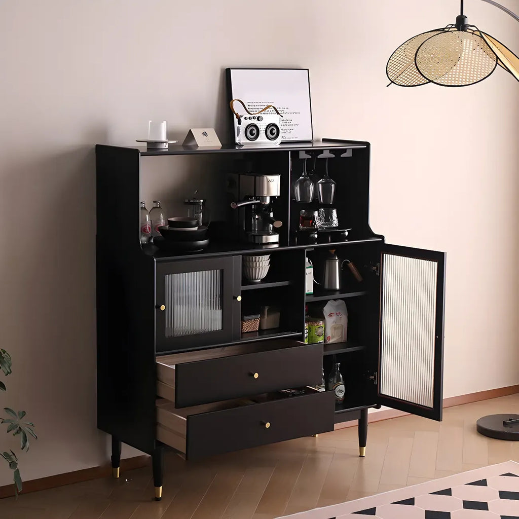 Modern Black Freestanding Wine Rack Large Storage for Living Bar