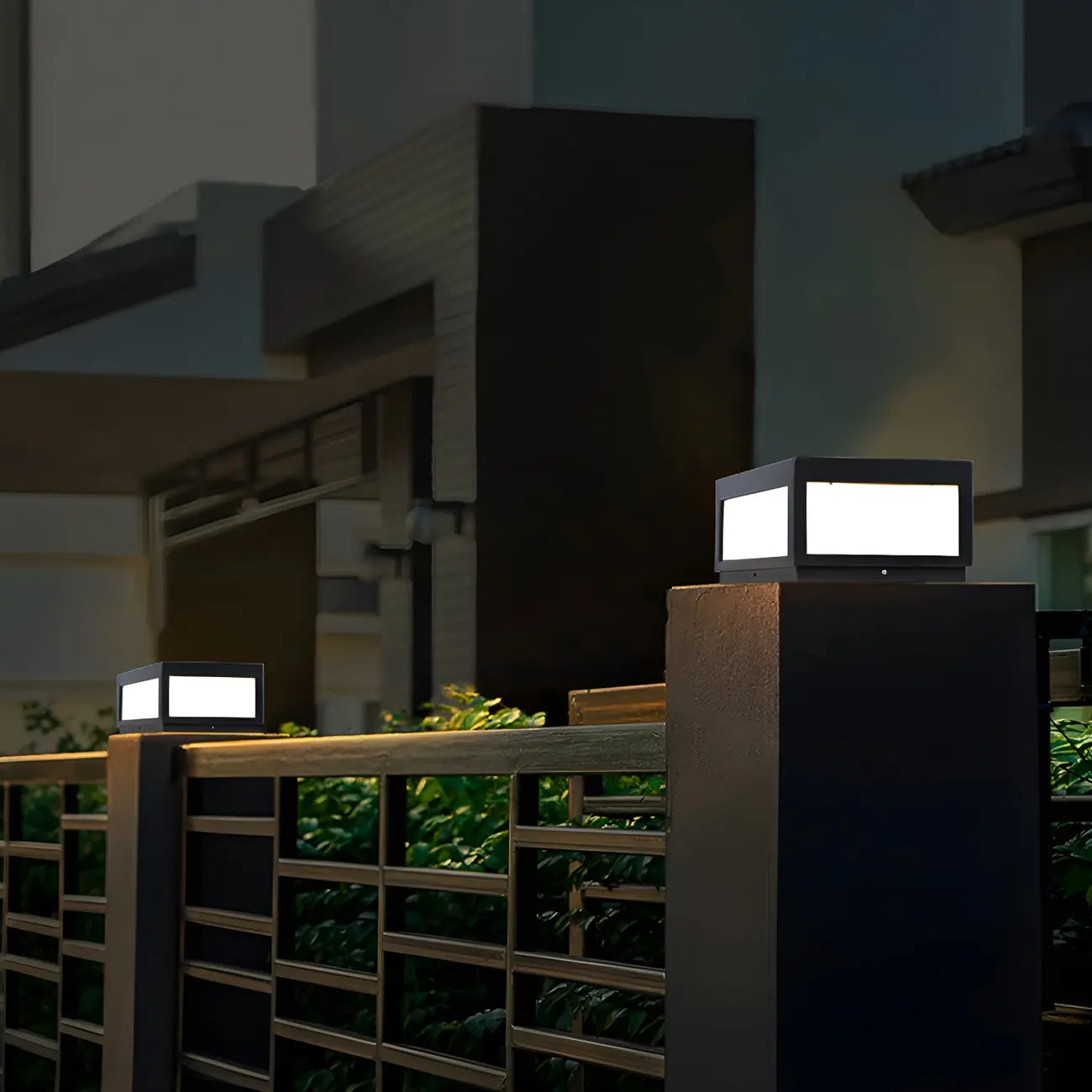Black Rectangular Solar LED Outdoor Post Lights
