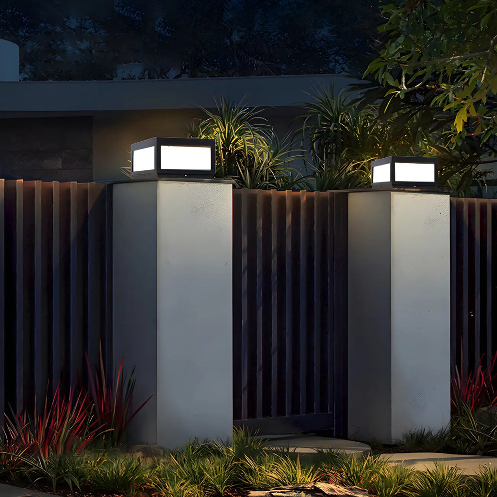 Black Rectangular Solar LED Outdoor Post Lights