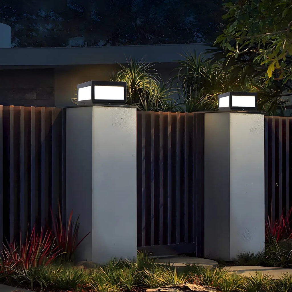 Black Rectangular Solar LED Outdoor Post Lights