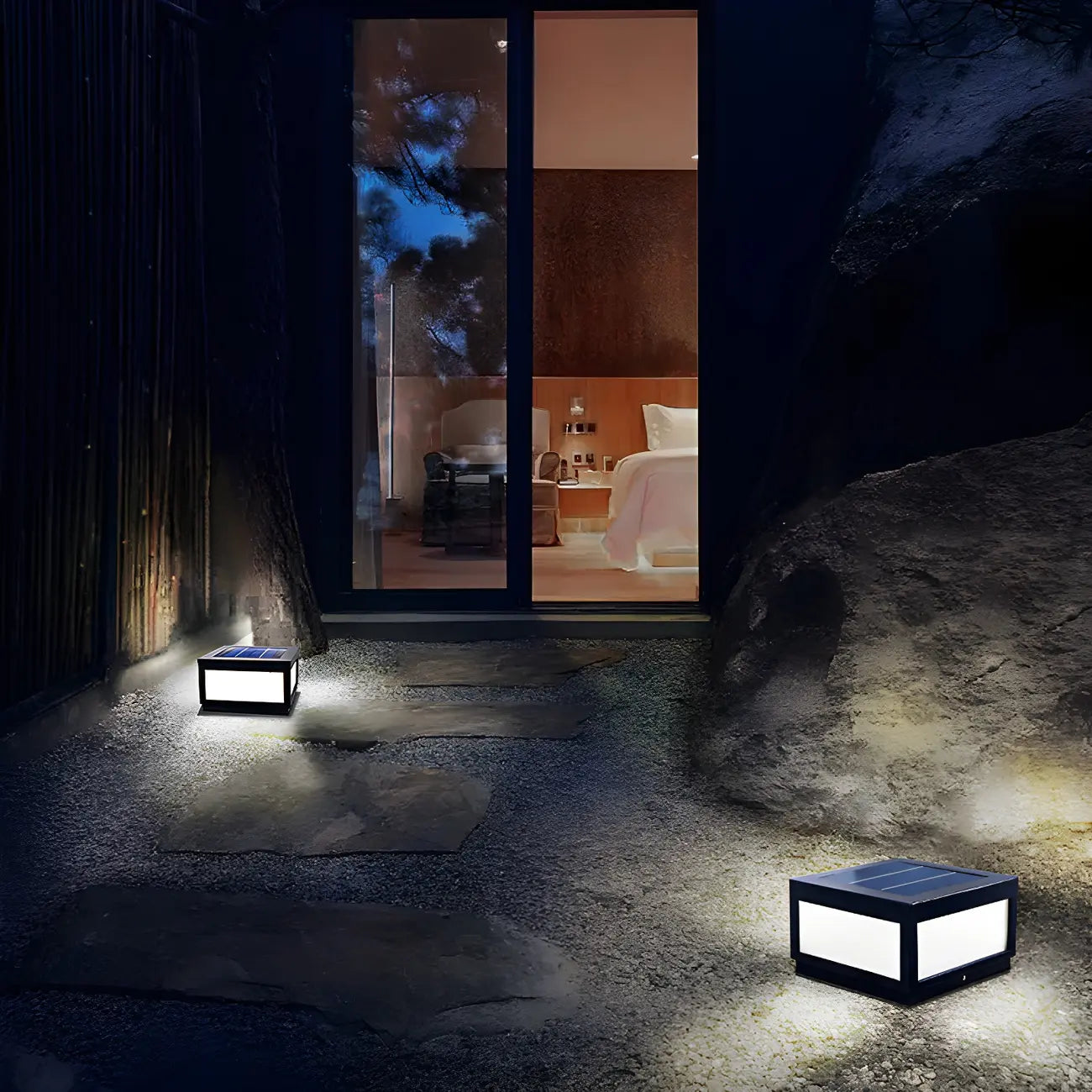 Black Rectangular Solar LED Outdoor Post Lights