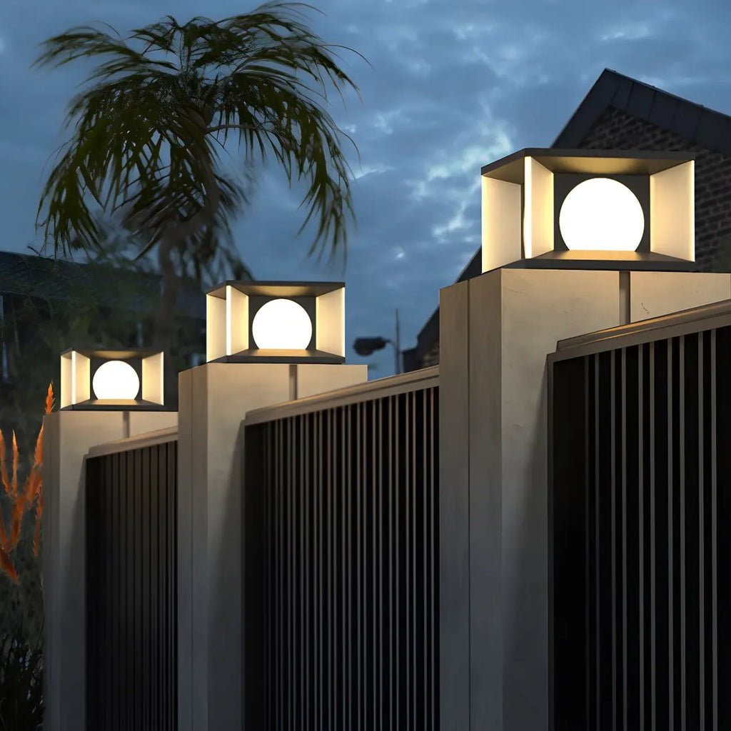 Warm Light Black Cube Solar LED Outdoor Post Lights