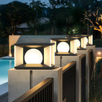Warm Light Black Cube Solar LED Outdoor Post Lights