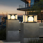 Warm Light Black Cube Solar LED Outdoor Post Lights