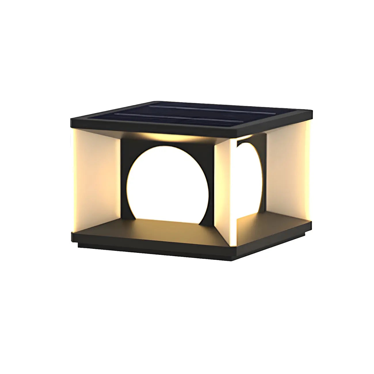 Warm Light Black Cube Solar LED Outdoor Post Lights