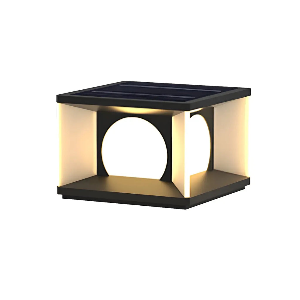 Warm Light Black Cube Solar LED Outdoor Post Lights