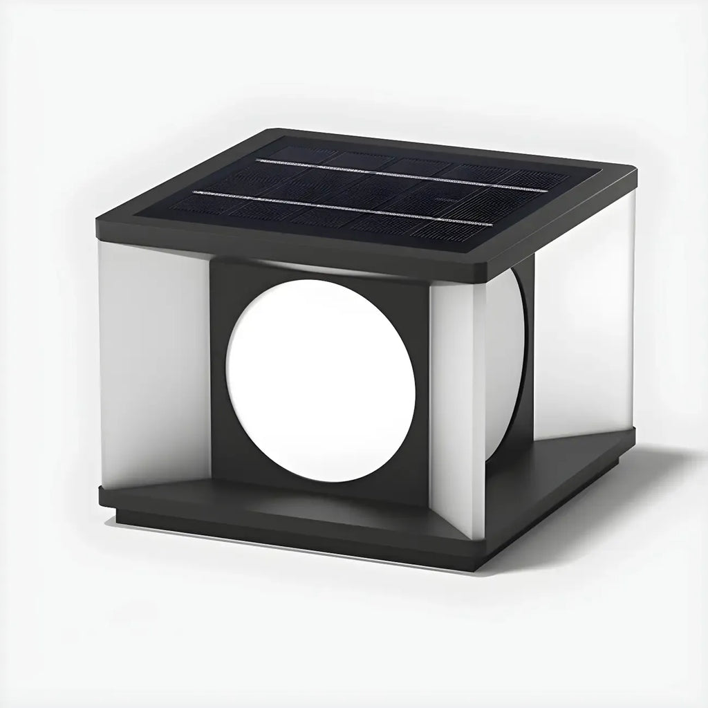 Warm Light Black Cube Solar LED Outdoor Post Lights