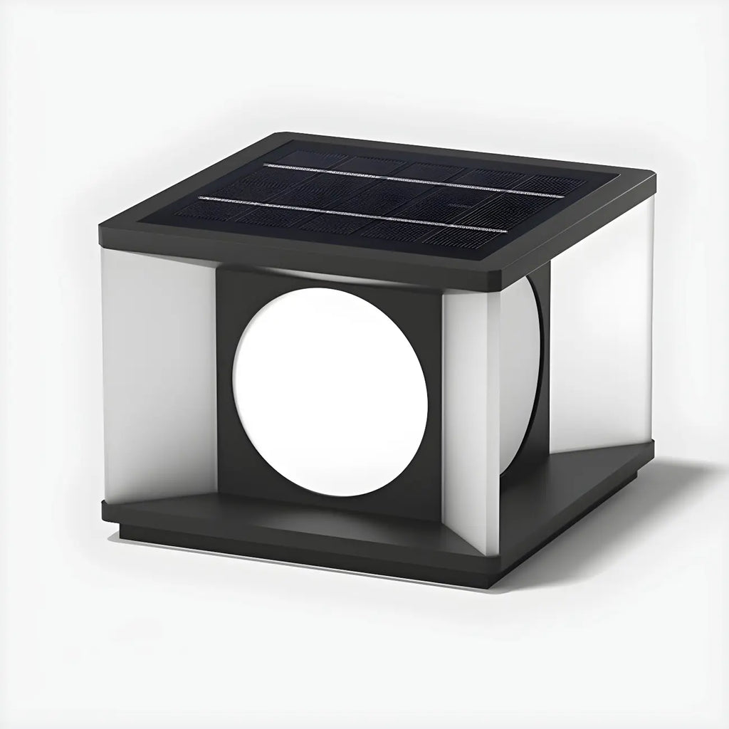 Warm Light Black Cube Solar LED Outdoor Post Lights