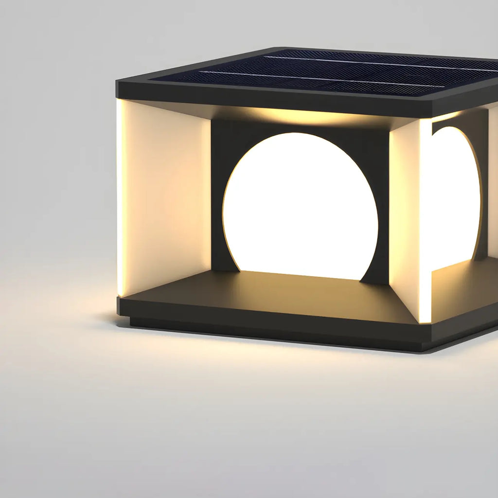 Warm Light Black Cube Solar LED Outdoor Post Lights
