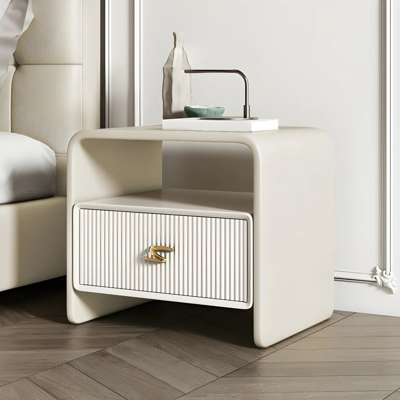 Morandi Narrow Open Back Leather Wood Nightstand