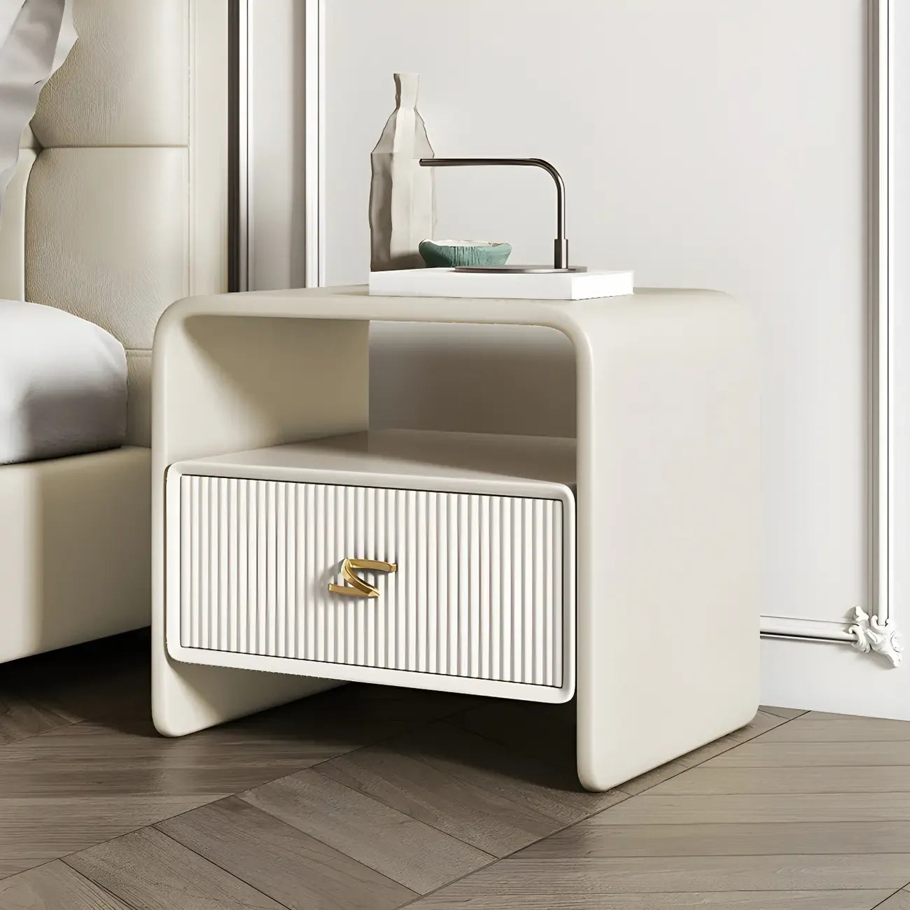 Morandi Narrow Open Back Leather Wood Nightstand