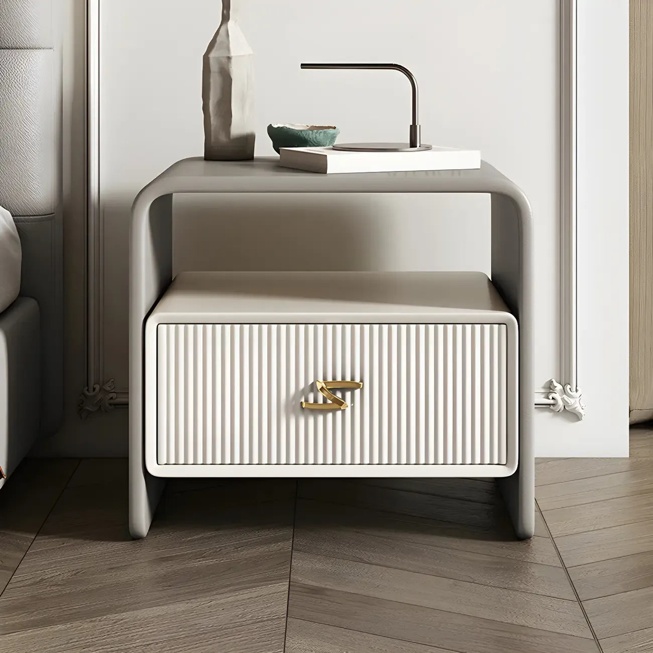 Morandi Narrow Open Back Leather Wood Nightstand