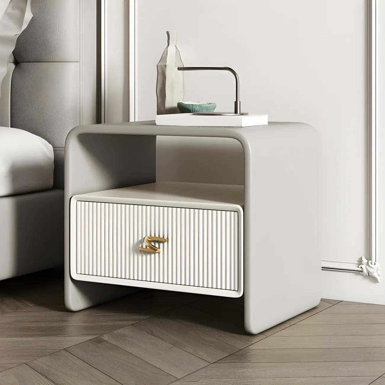 Morandi Narrow Open Back Leather Wood Nightstand