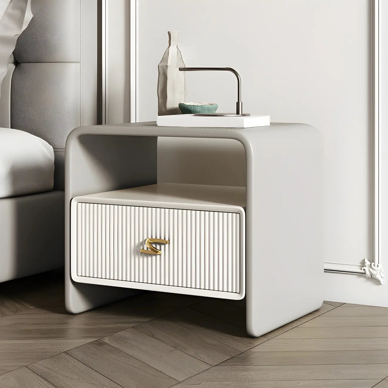 Morandi Narrow Open Back Leather Wood Nightstand