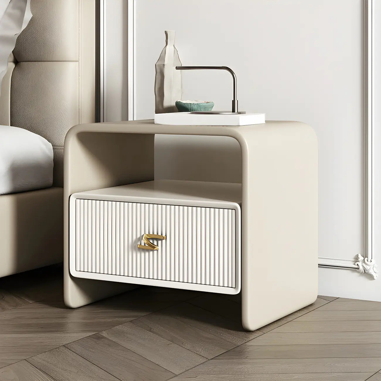 Morandi Narrow Open Back Leather Wood Nightstand