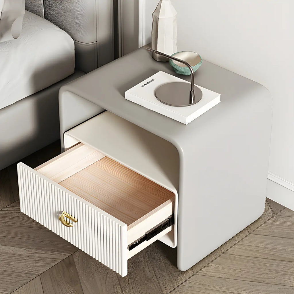 Morandi Narrow Open Back Leather Wood Nightstand